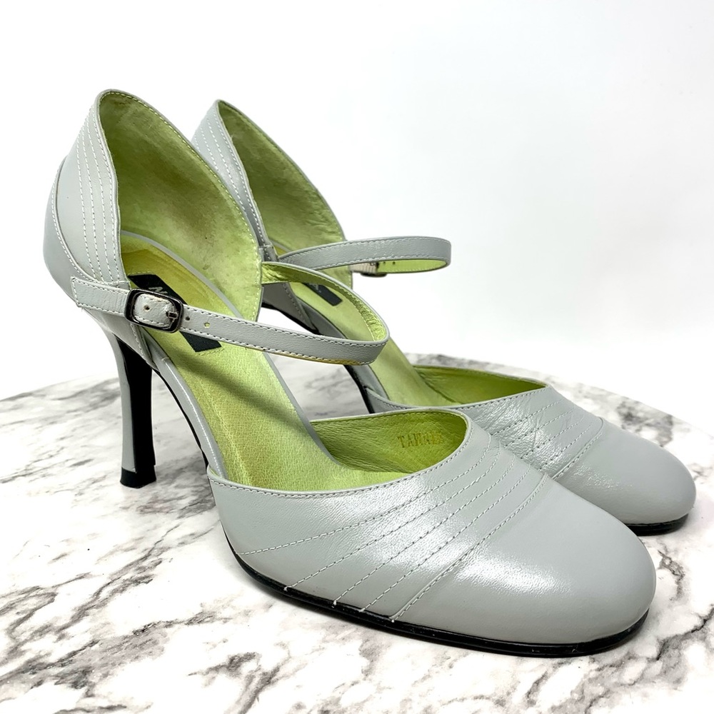 NYLA Tawnie Mary Jane pumps dove gray leather D’Orsay classic office 7.5 chic